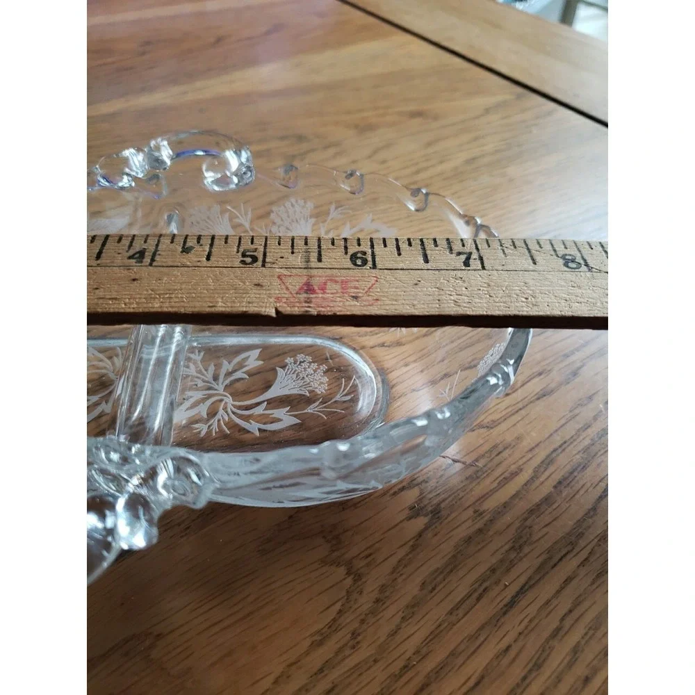 Fostoria Century Heather Etched 2 Part Divided Relish Dish Side Handled 7.5